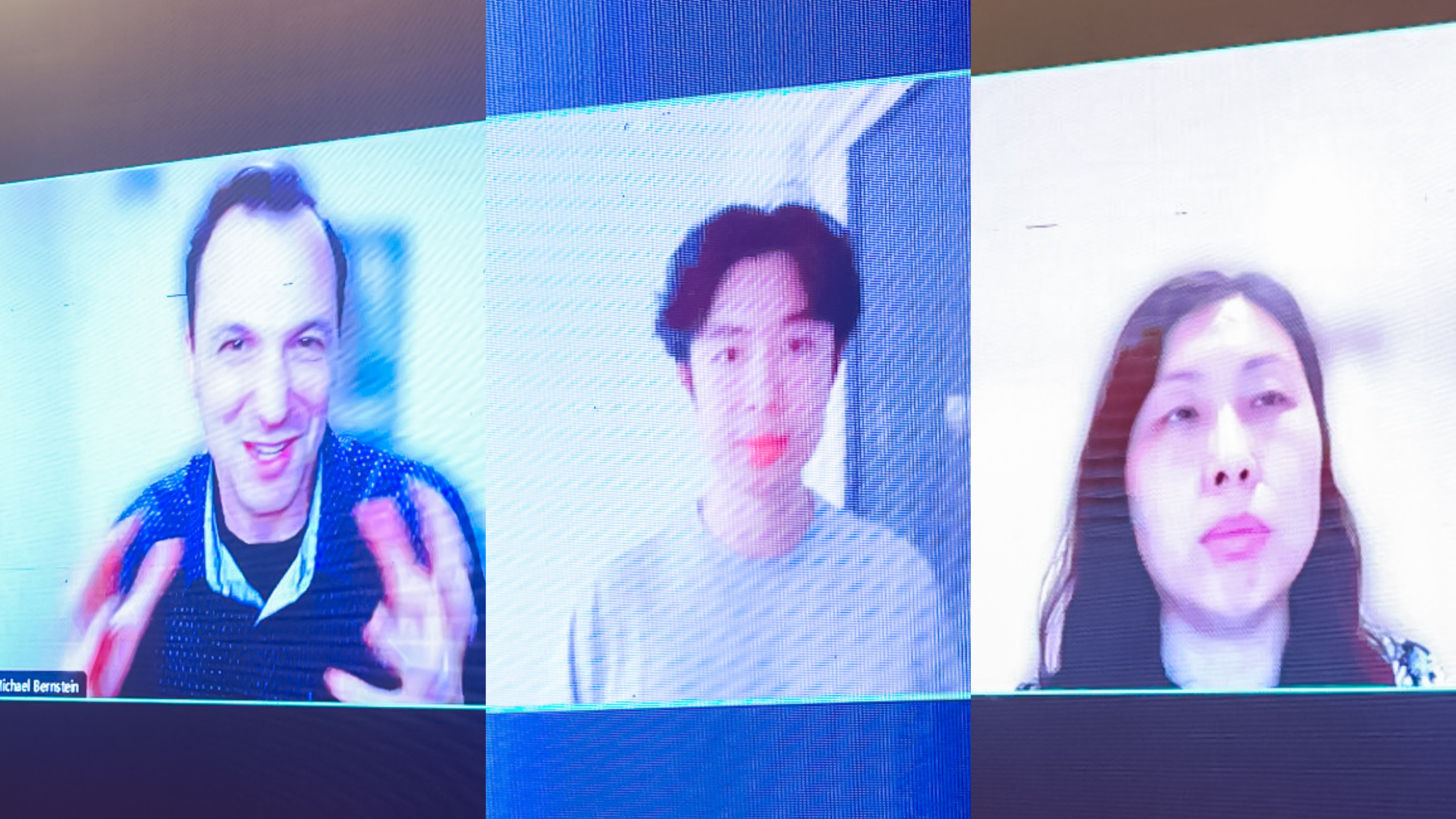 20230910-AG(中国)AG·官方网页版计算机系与人工智能研究院基础模型研究中心联合举办首届基础大模型研讨会-嘉艺-Michael Bernstein(左)、Jason Wei(中)、Yan Liu(右)在线上作报告.jpg